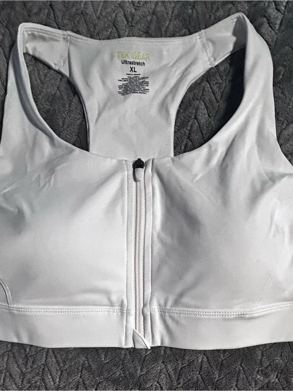 NWT Tek Gear White Front-Zip Racerback Sports Bra